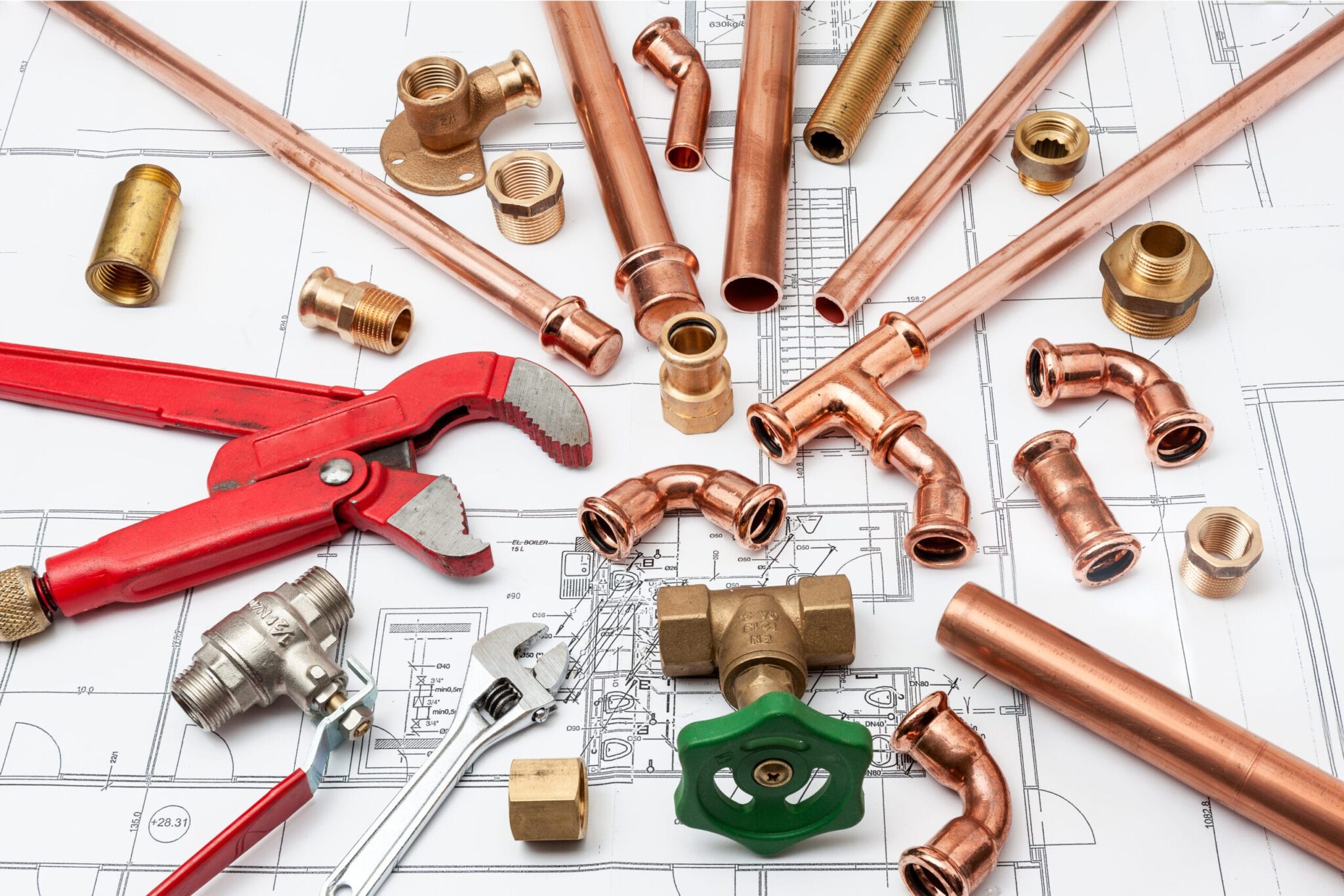 Copper pipes, fittings, valves, and plumbing tools in Warminster